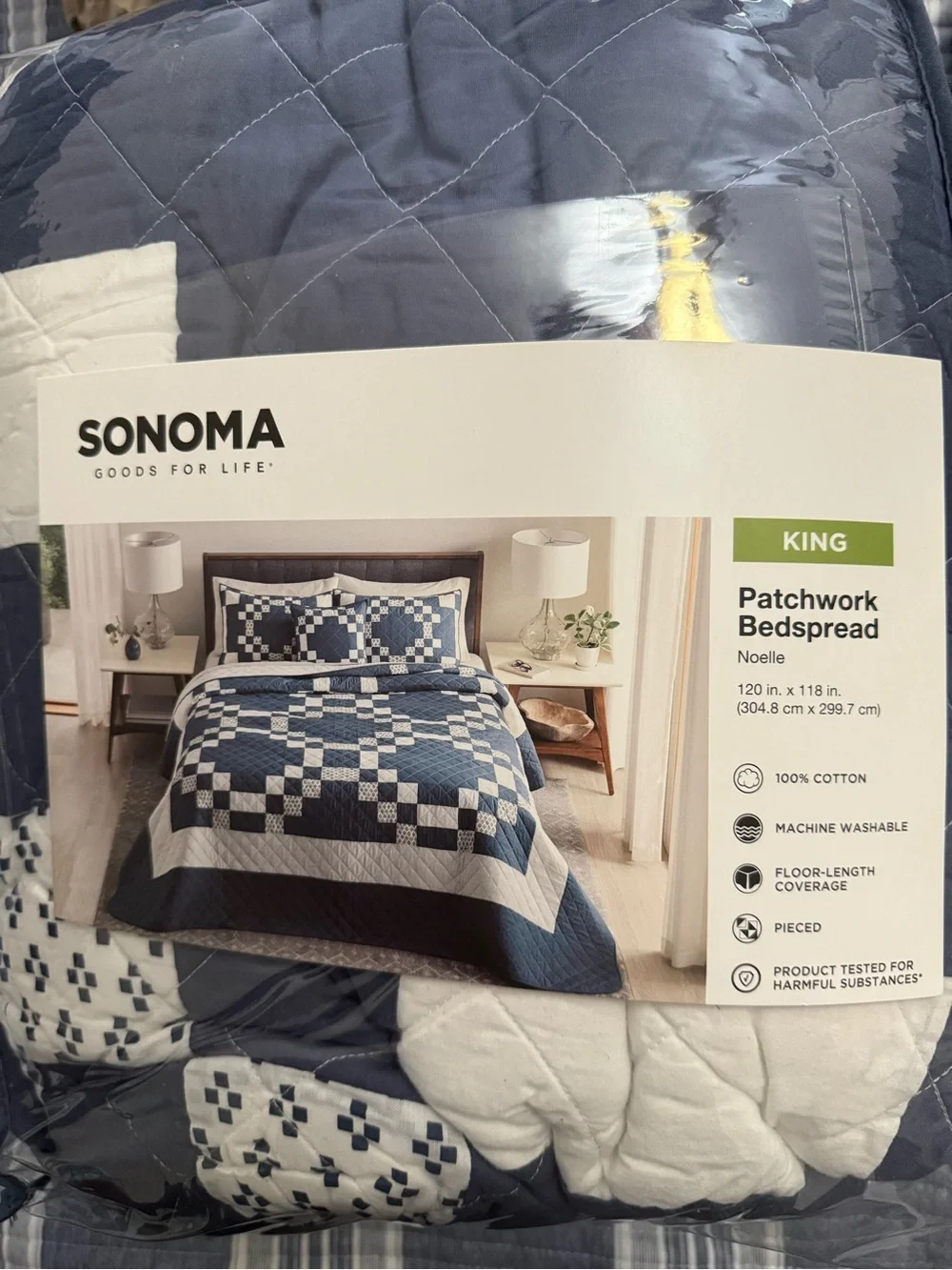 SONOMA Navy and White Patchwork King Bedspread